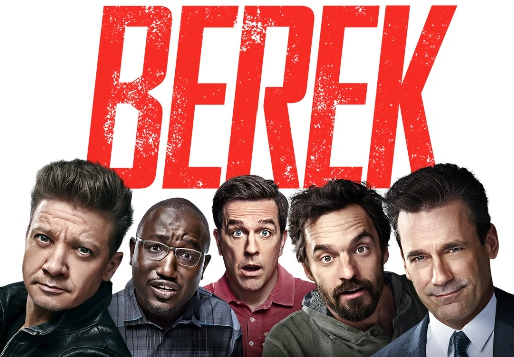 Ed Helms jako Hoagie, Jon Hamm jako Callahan, Jake Johnson jako Randy, Hannibal Buress jako Sable i Jeremy Renner jako Jerry w filmie "Berek". 