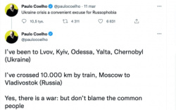 News bbb - Paulo Coelho poucza na Twitterze. Pisze o wojnie w Ukrainie
