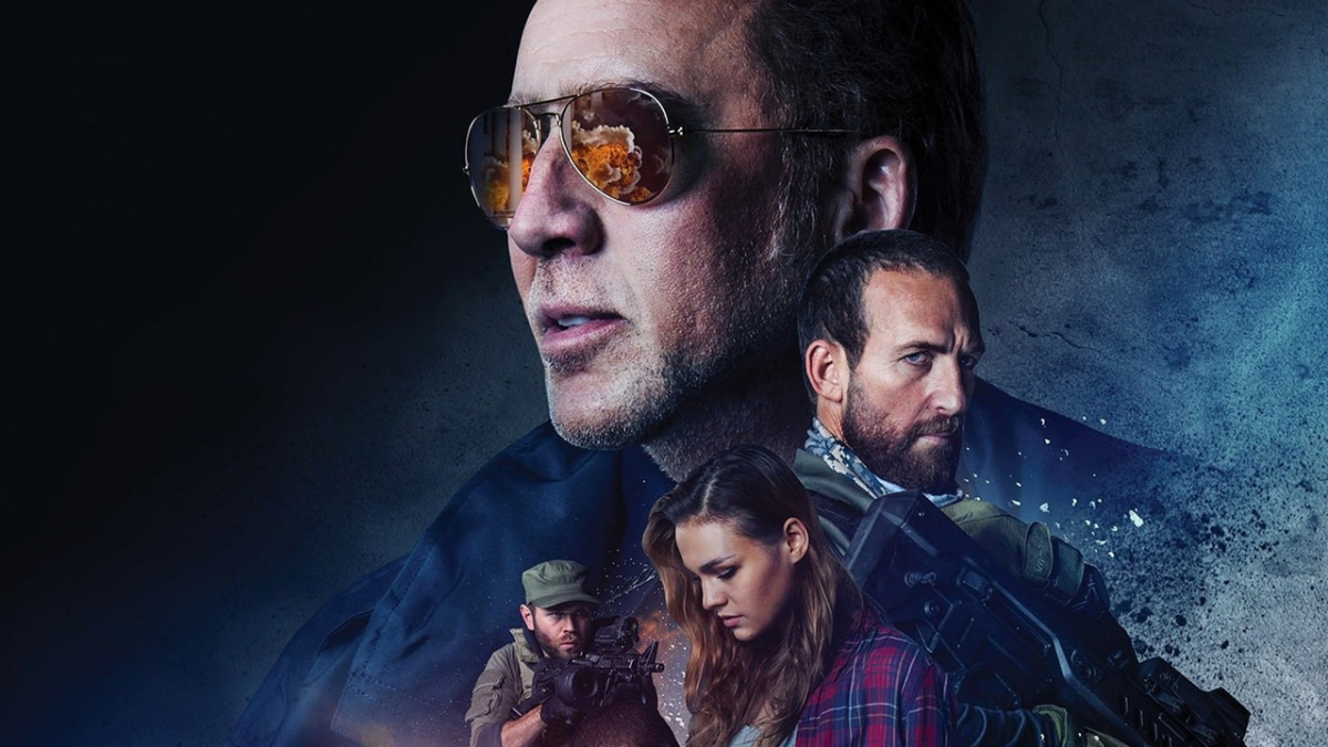Grafika z filmu "Kod 211", na zdjęciu między innymi Nicolas Cage.
