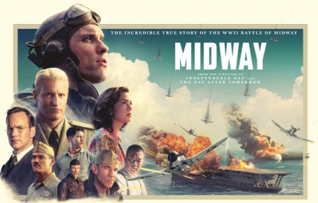Bohaterowie filmu "Midway", wśród nich Ed Skrein jako Dick Best, Patrick Wilson jako Edwin Layton i inni. 