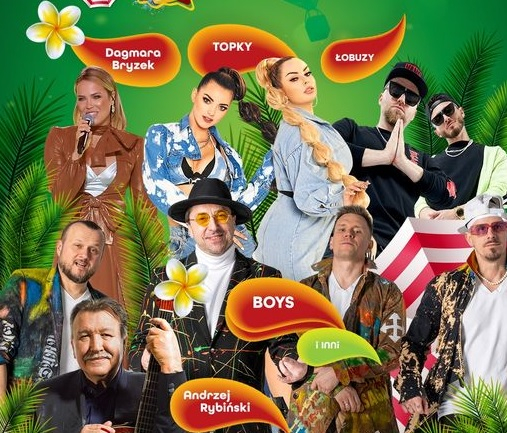 Gwiazdy estrady, uczestnicy koncertu "Roztańczona Polska" w Łomży, w tym Boys, Łobuzy czy Andrzej Rybiński. 