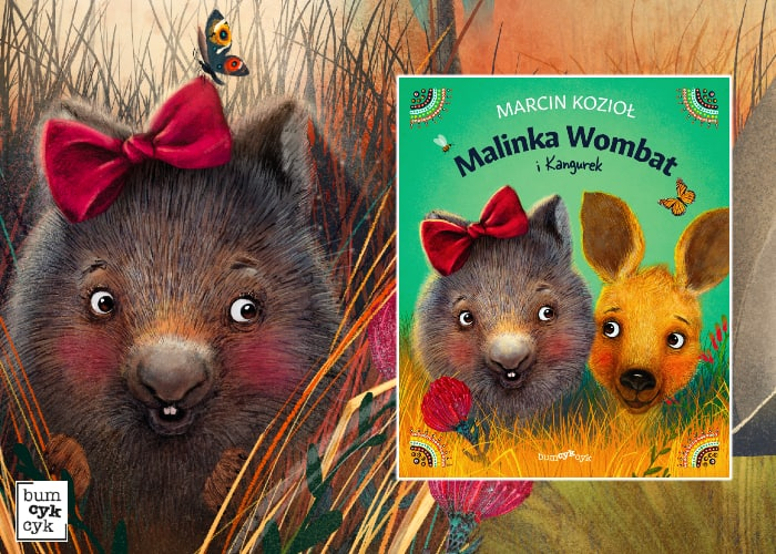 Malinka Wombat i Kangurek Marcin Kozioł grafika promująca książkę