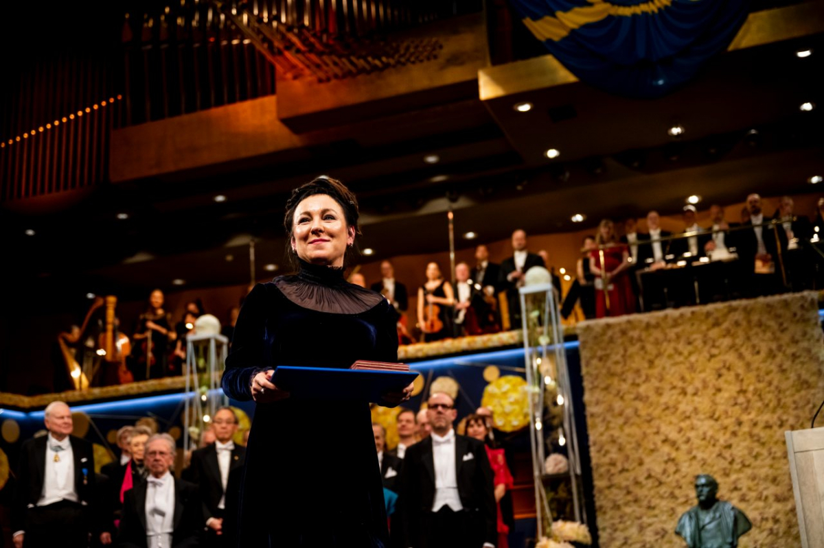 Olga Tokarczuk podczas gali Nagrody Nobla