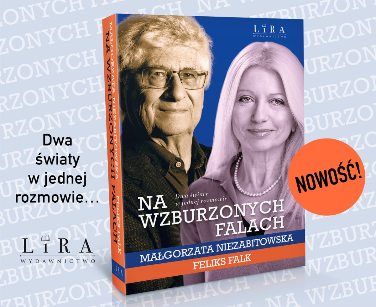 „Na wzburzonych falach" Małgorzaty Niezabitowskiej i Feliksa Falka - grafika promująca książkę